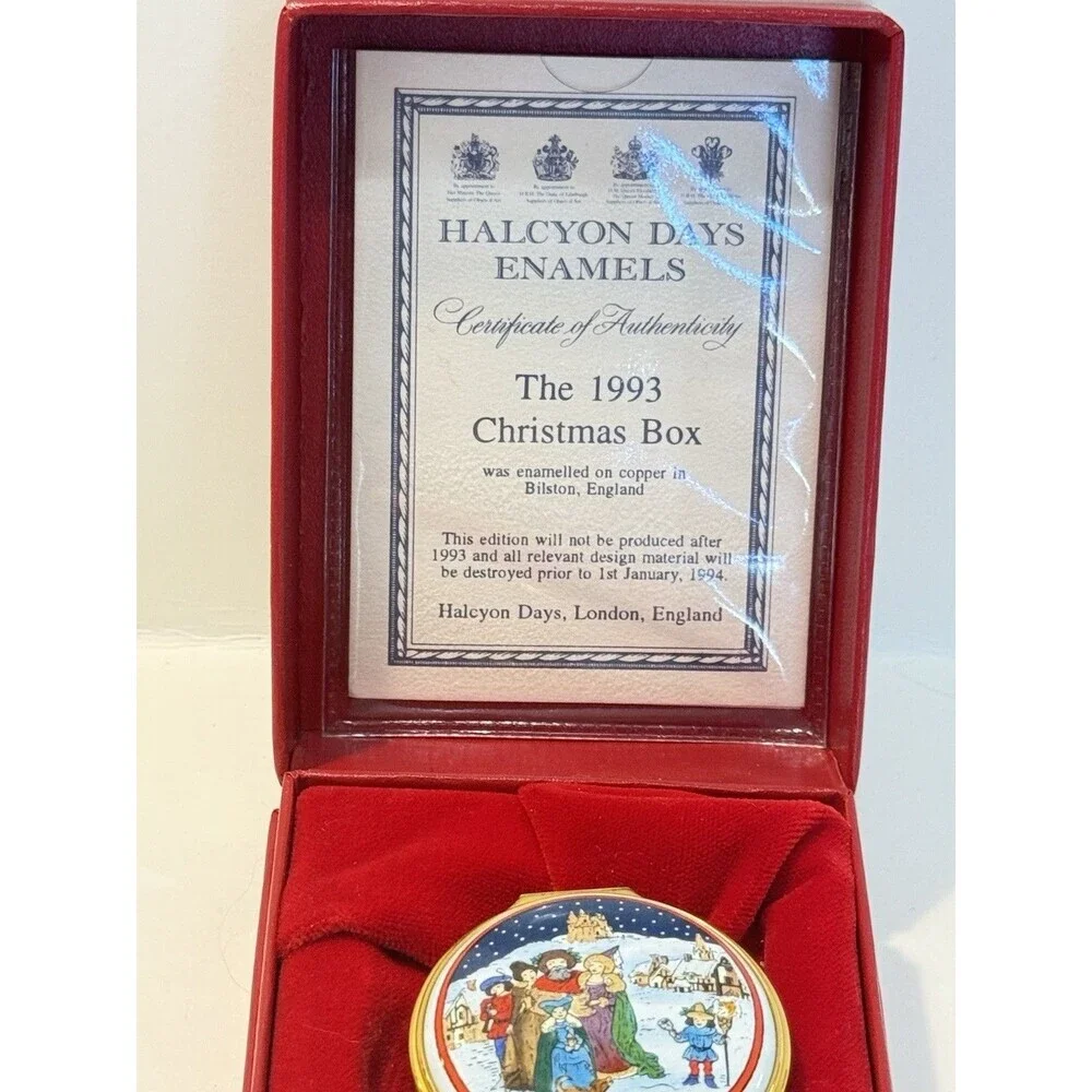 Vtg Halcyon Days Enamel Box English Christmas Limited Edition 1993 Original Box